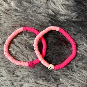 Pink Smiley Faced Bracelet Duo